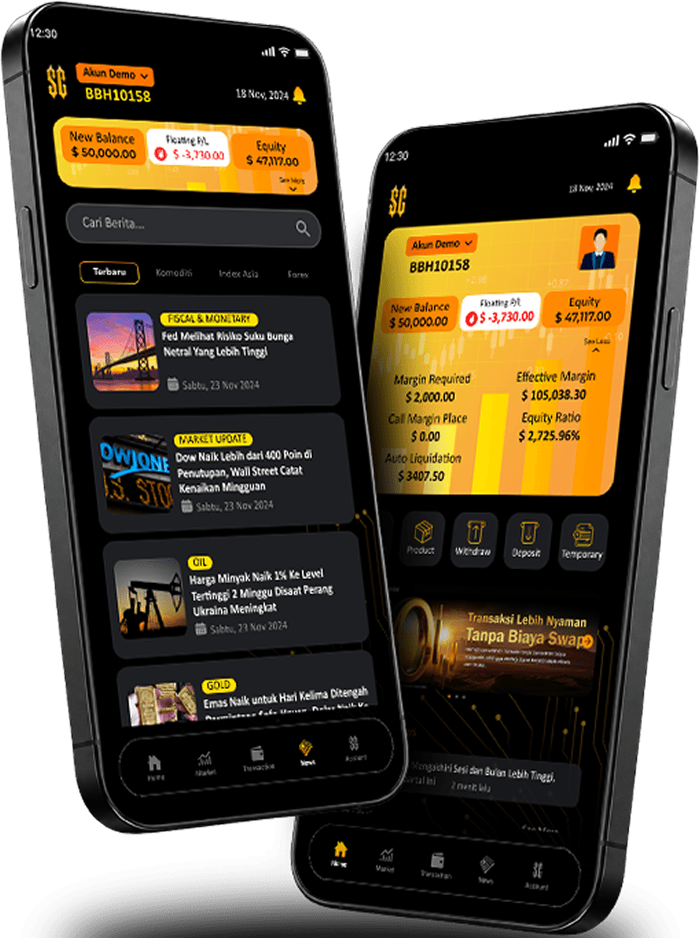 Mockup aplikasi Solid Gold di handphone